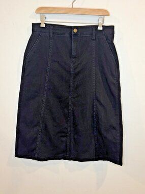 Draper James Denim Midi Skirt Sz 12 Black A Line Classic Preppy Dark Academia